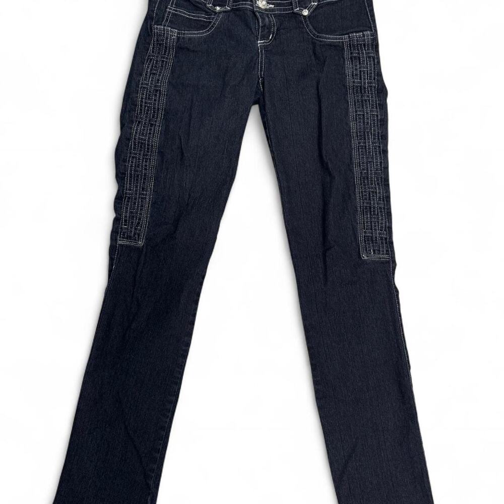 dark wash low rise jeans